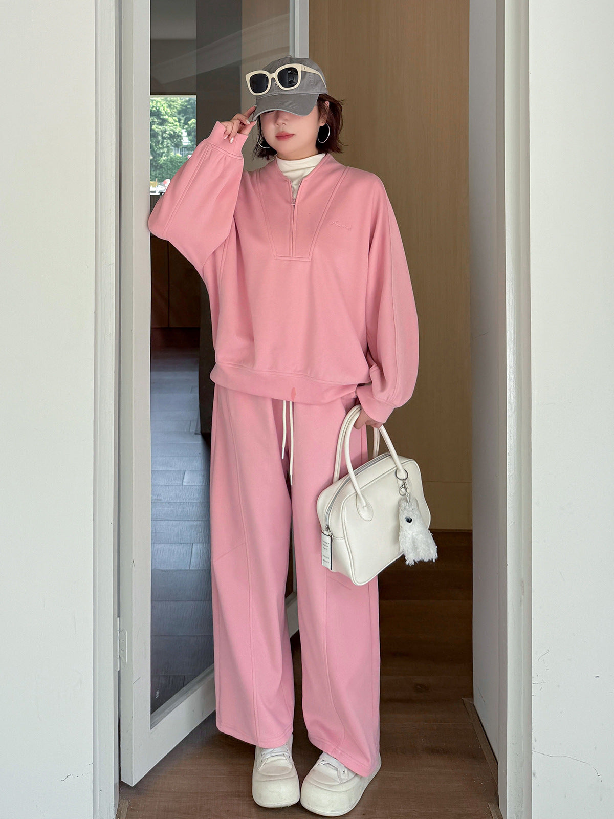 大きいサイズ レディース コットンニットカジュアルツーピーススウェットセットアップ 3L 4L 5L