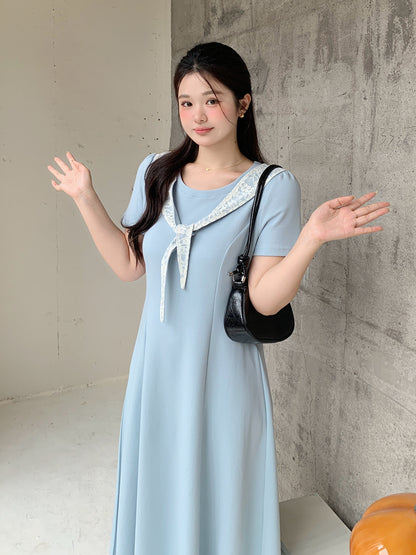 大きいサイズ レディース レースセーラーカラーフレアワンピース LL 3L 4L 5L 6L