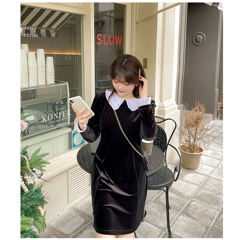 大きいサイズ レディース シックなベロアワンピース LL 3L 4L 5L