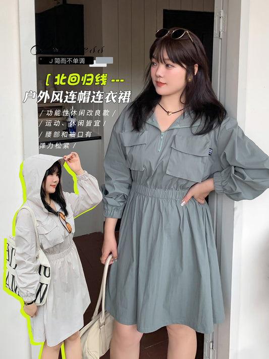 大きいサイズ レディース アウトドアフード付きワンピース LL 3L 4L 5L