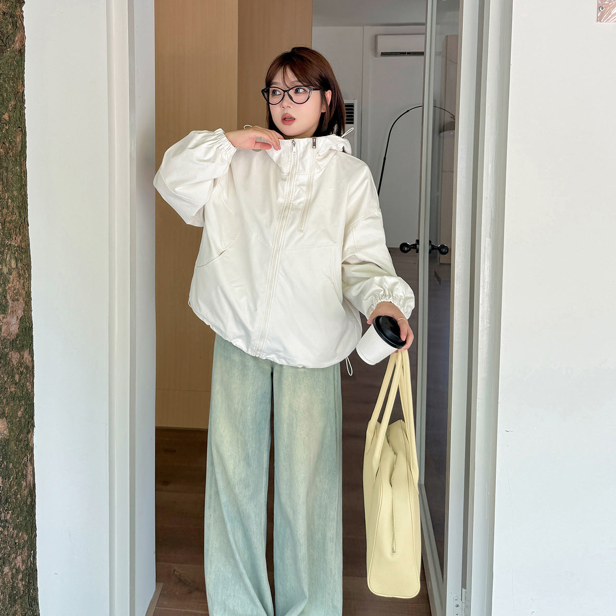 大きいサイズ レディース フード付きハイカーゴダブルジッパージャケット LL 3L 4L 5L