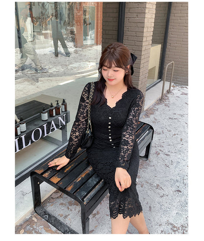 大きいサイズ レディース レースのVネックワンピース LL 3L 4L 5L