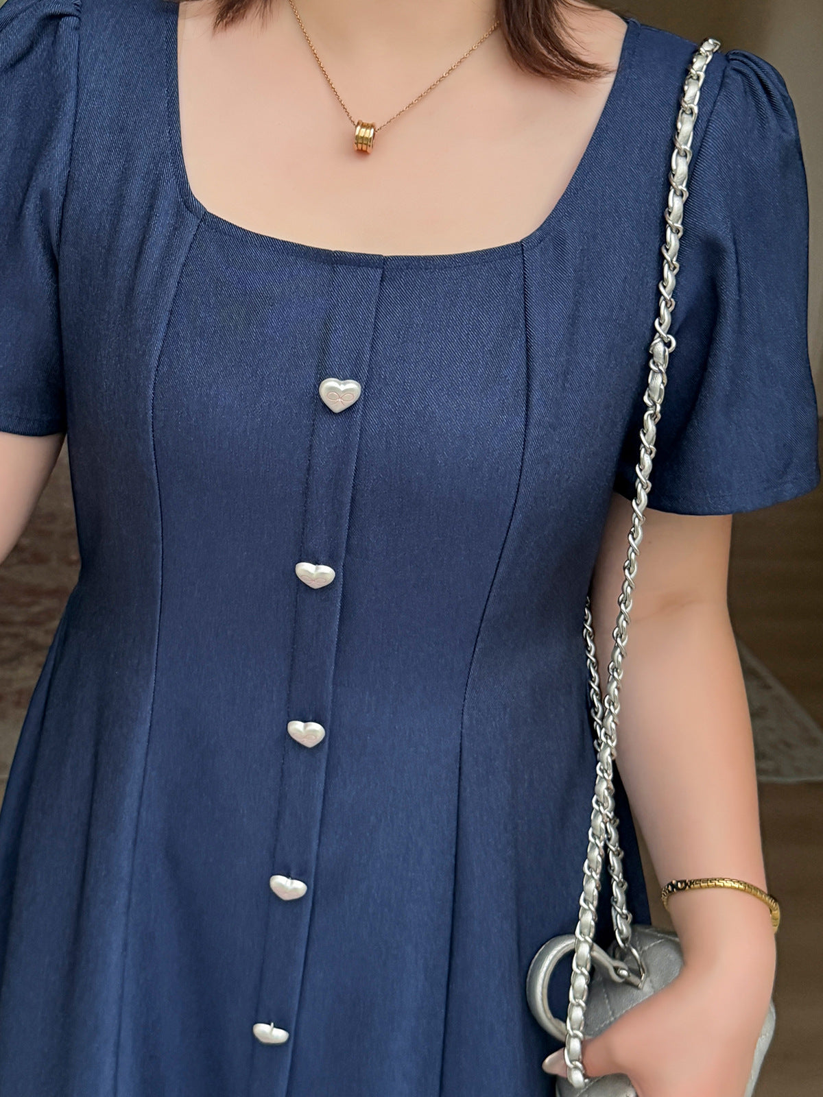 大きいサイズ レディース スクエアネックハートボタンワンピース LL 3L 4L 5L