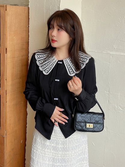 大きいサイズ レディース レースカラーのラウンドネックブラウス LL 3L 4L 5L