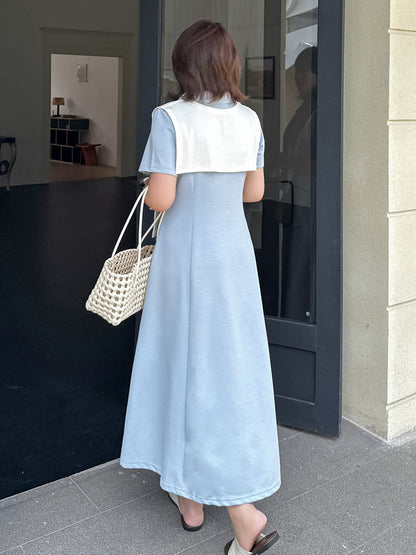 大きいサイズ レディース 刺繍入りショール付きポロカラーロングワンピース LL 3L 4L 5L 6L