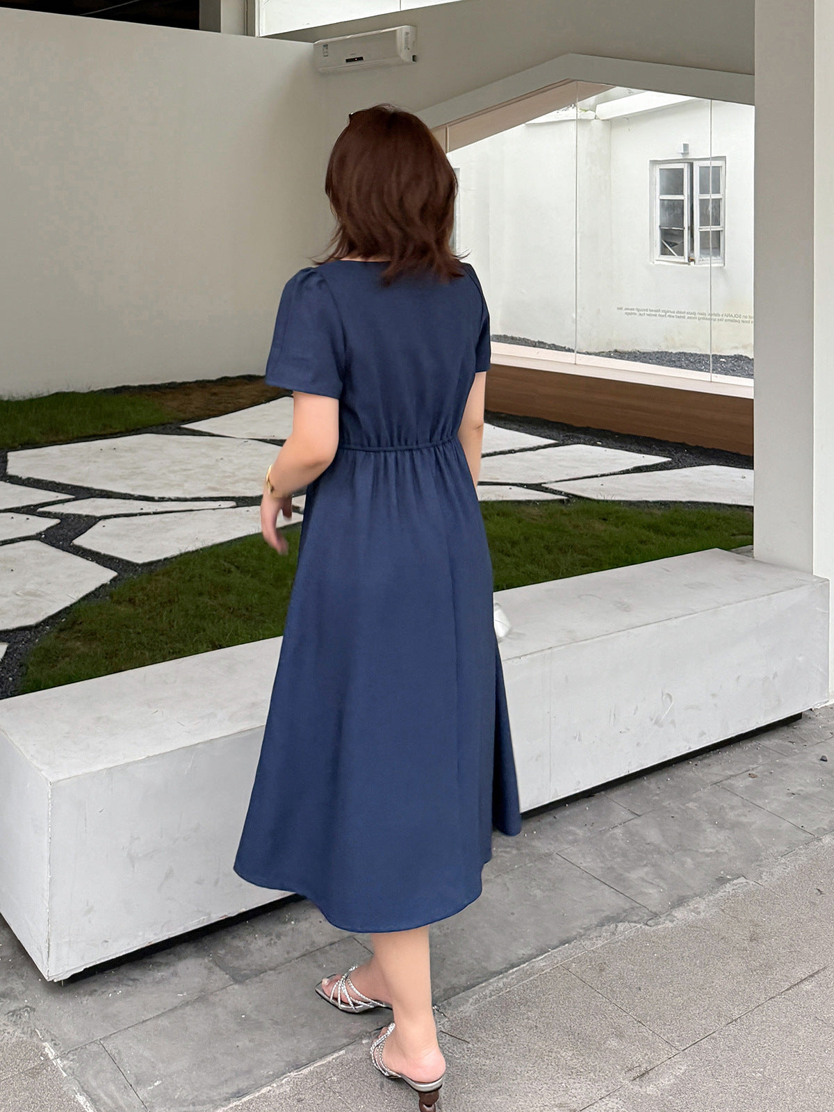 大きいサイズ レディース スクエアネックハートボタンワンピース LL 3L 4L 5L