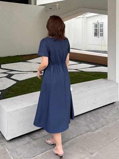 大きいサイズ レディース スクエアネックハートボタンワンピース LL 3L 4L 5L