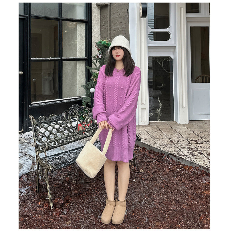 大きいサイズ レディース チュニック丈ケーブルニット LL 3L 4L 5L