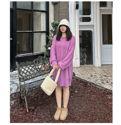 大きいサイズ レディース チュニック丈ケーブルニット LL 3L 4L 5L