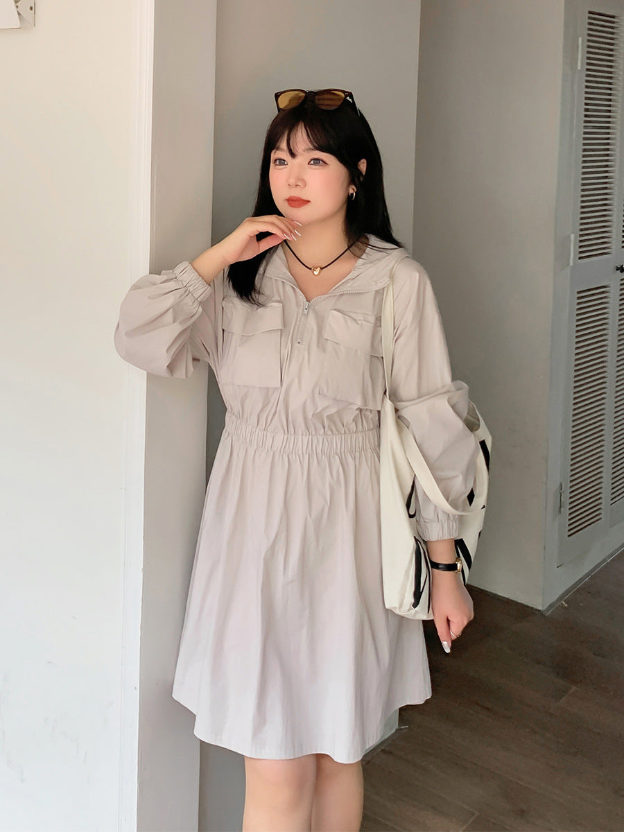 大きいサイズ レディース アウトドアフード付きワンピース LL 3L 4L 5L