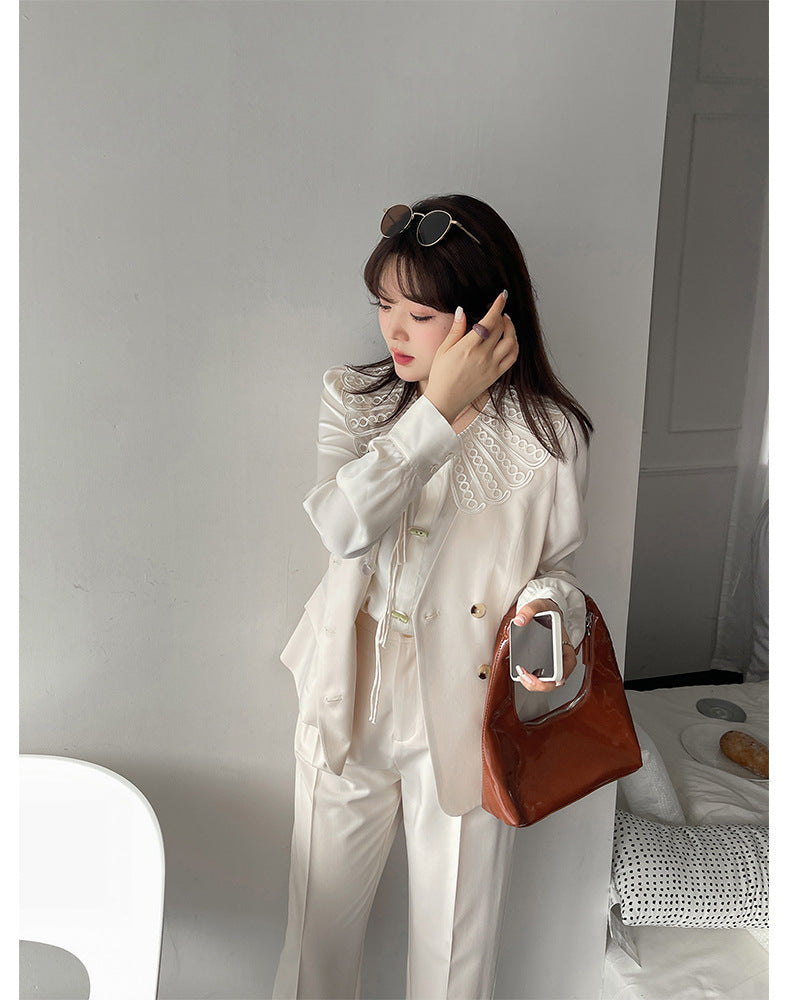 大きいサイズ レディース レースカラーのラウンドネックブラウス LL 3L 4L 5L