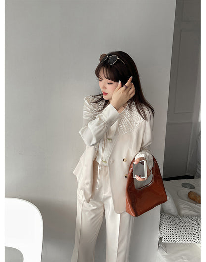 大きいサイズ レディース レースカラーのラウンドネックブラウス LL 3L 4L 5L