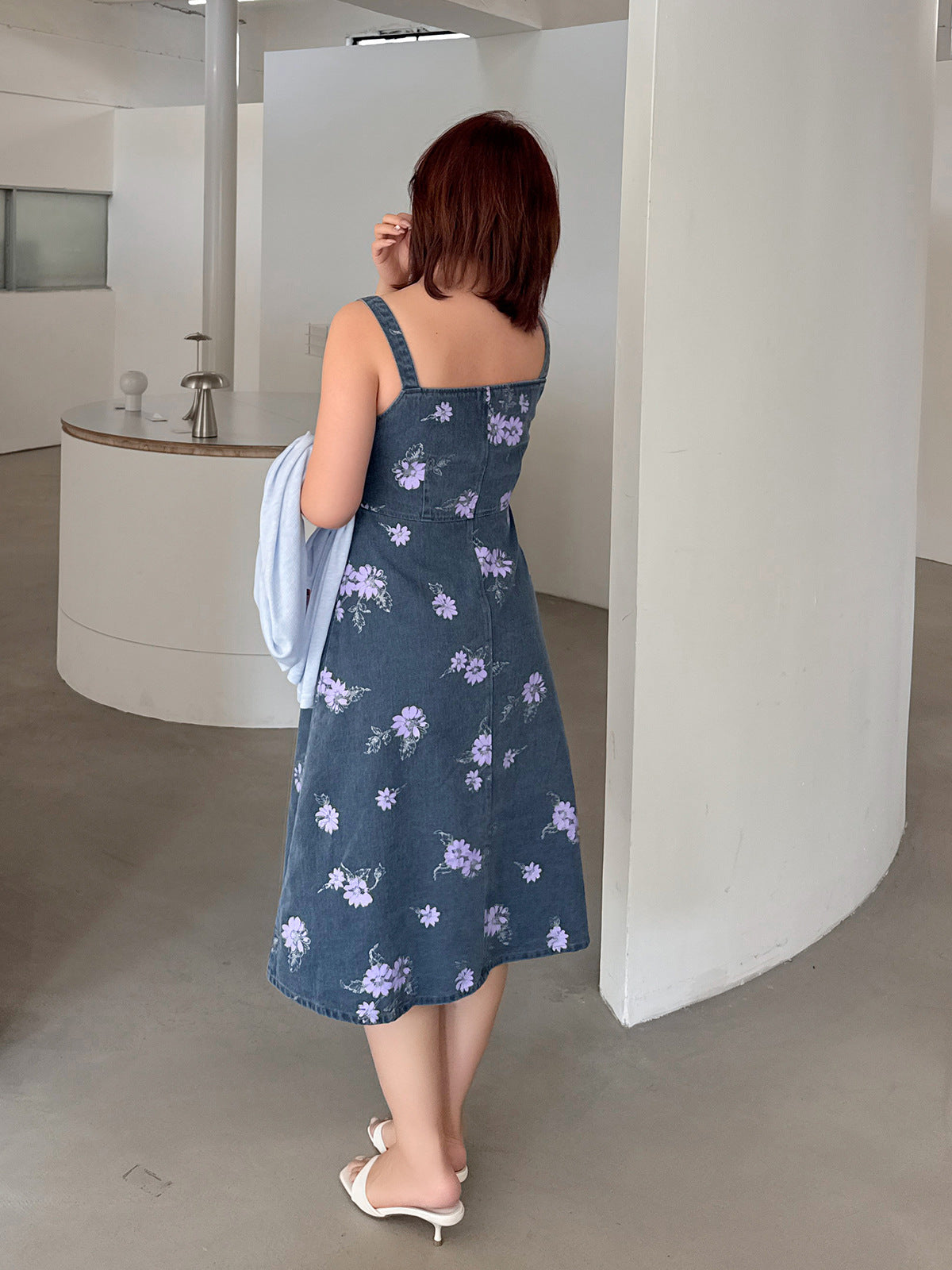 大きいサイズ レディース レトロ花柄デニムキャミソールワンピース LL 3L 4L 5L