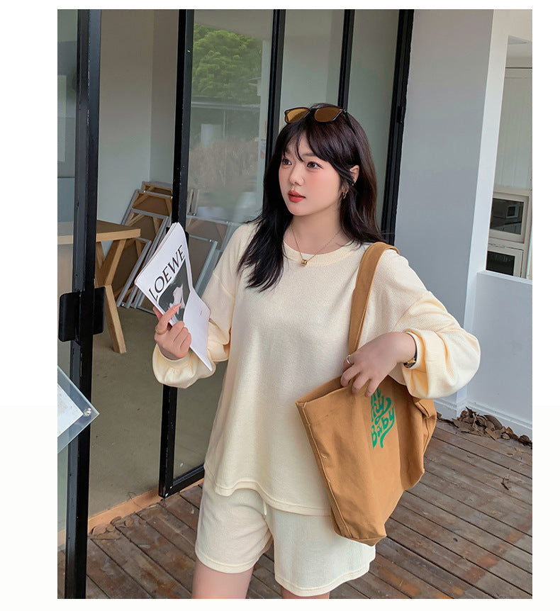 大きいサイズ レディース ゆるカジのスウェットトップス+ハーフパンツセット LL 3L 4L 5L