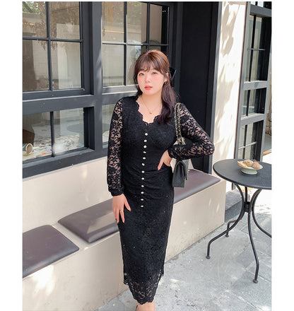 大きいサイズ レディース レースのVネックワンピース LL 3L 4L 5L