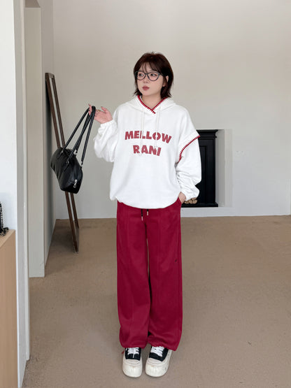 大きいサイズ レディース 刺繍ロゴニットカジュアルストレートパンツ LL 3L 4L 5L