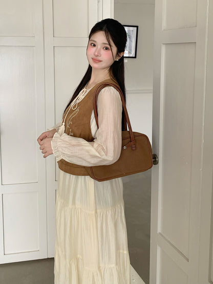 大きいサイズ レディース フラワー刺繍ベスト＆ティアードワンピース2点セット LL 3L 4L 5L 6L
