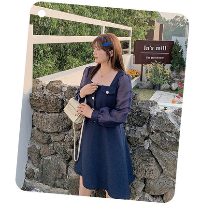 大きいサイズ レディース シアーのスクエアネックのワンピース LL 3L 4L 5L