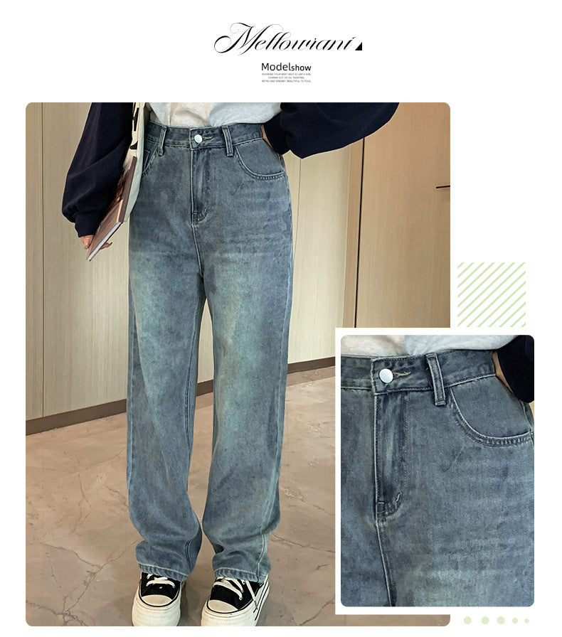 大きいサイズ レディース ビンテージスタイルのハイウエストストレートデニムパンツ LL 3L 4L 5L