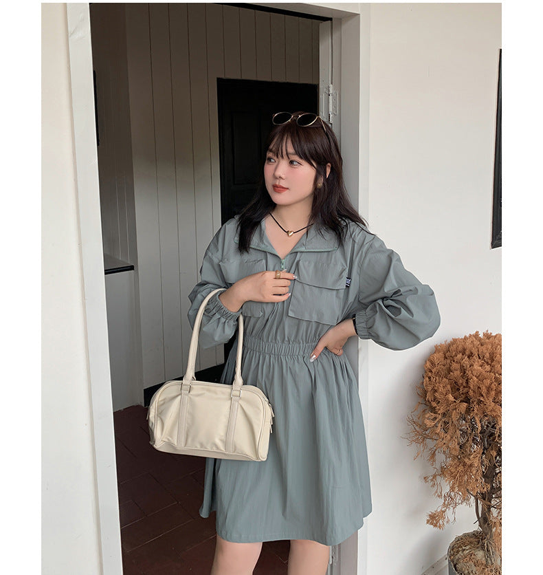 大きいサイズ レディース アウトドアフード付きワンピース LL 3L 4L 5L