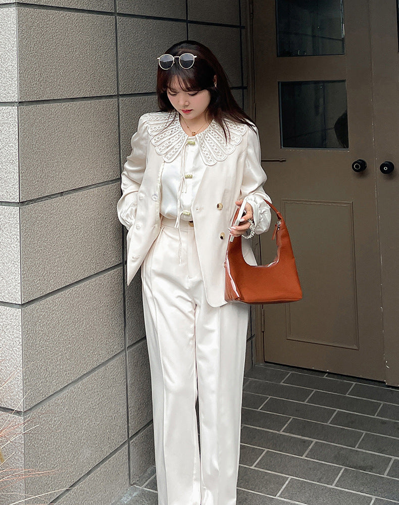 大きいサイズ レディース レースカラーのラウンドネックブラウス LL 3L 4L 5L