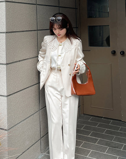 大きいサイズ レディース レースカラーのラウンドネックブラウス LL 3L 4L 5L