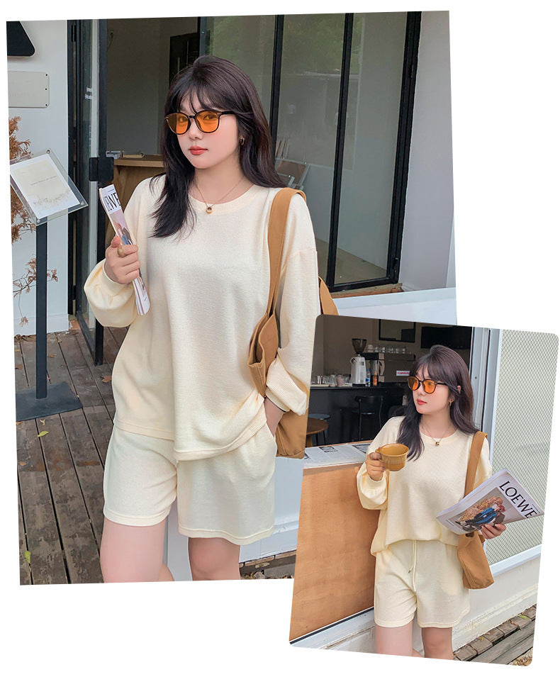 大きいサイズ レディース ゆるカジのスウェットトップス+ハーフパンツセット LL 3L 4L 5L