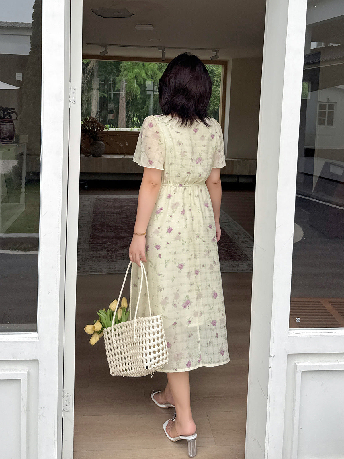 大きいサイズ レディース フレンチフリル花柄プリントワンピース LL 3L 4L 5L