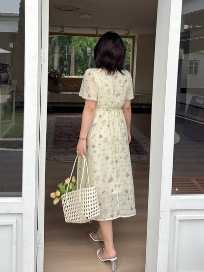 大きいサイズ レディース フレンチフリル花柄プリントワンピース LL 3L 4L 5L