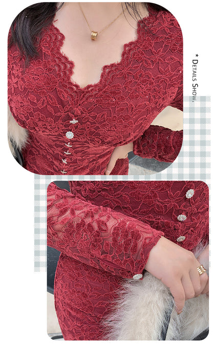 大きいサイズ レディース レースのVネックワンピース LL 3L 4L 5L