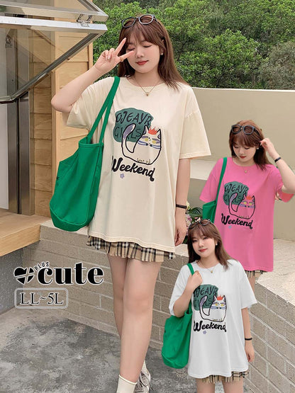 大きいサイズ レディース キャットプリントTシャツ LL 3L 4L 5L