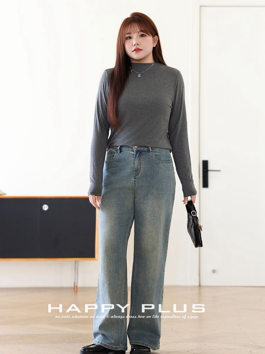 大きいサイズ レディース ハイネック長袖スタイリッシュインナーシャツ LL 3L 4L 5L