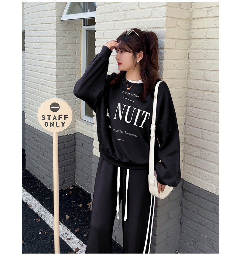 大きいサイズ レディース プリントスウェットシャツ+ワイドパンツセット LL 3L 4L 5L