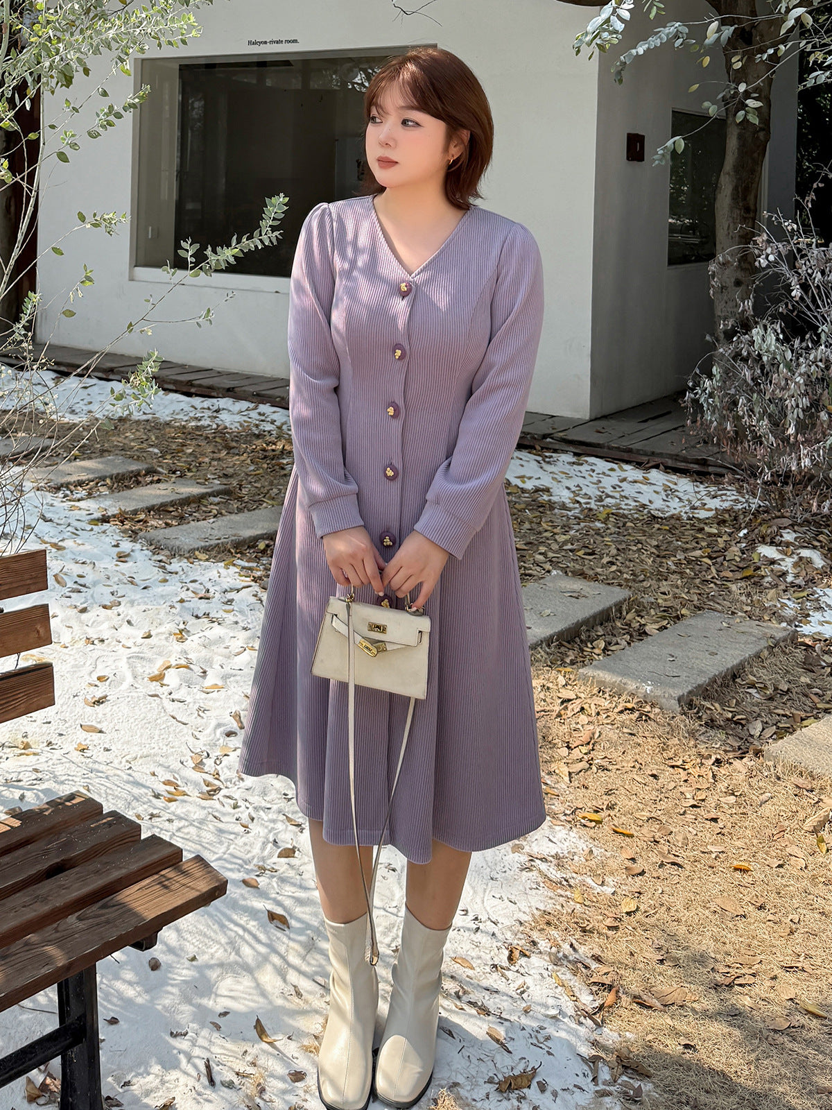 大きいサイズ レディース VネックボタンダウンAラインワンピース LL 3L 4L 5L