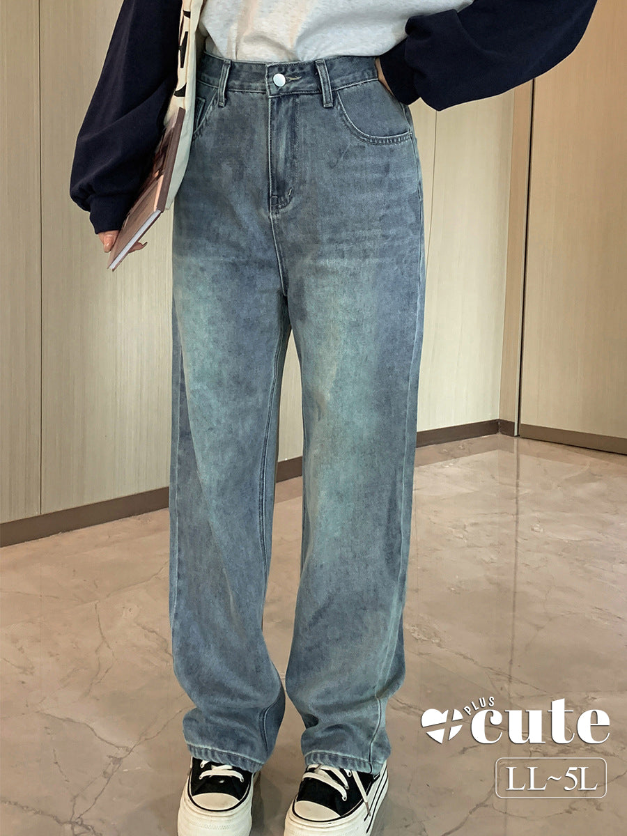 大きいサイズ レディース ビンテージスタイルのハイウエストストレートデニムパンツ LL 3L 4L 5L