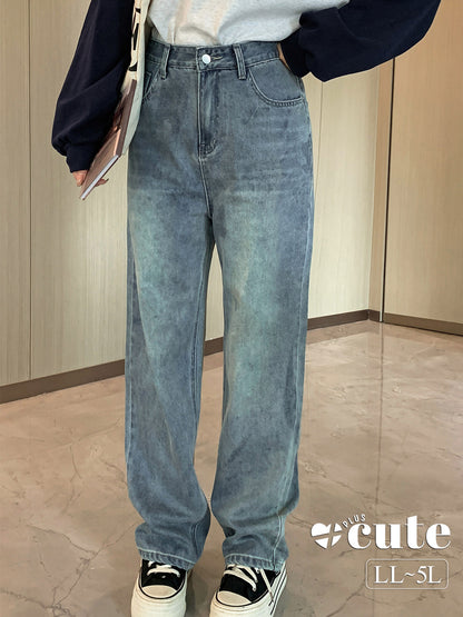 大きいサイズ レディース ビンテージスタイルのハイウエストストレートデニムパンツ LL 3L 4L 5L