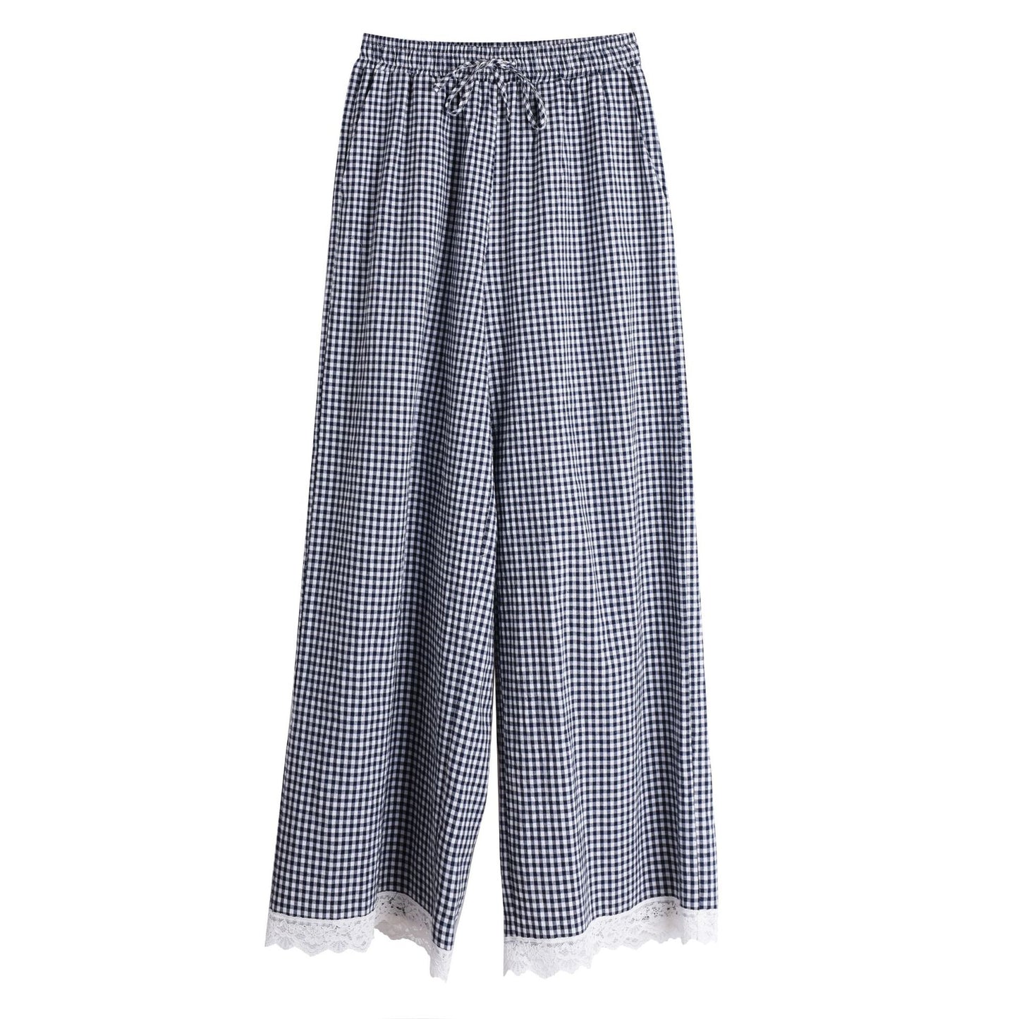 大きいサイズ レディース レースチェック柄ワイドレッグパンツ LL 3L 4L 5L