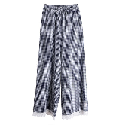 大きいサイズ レディース レースチェック柄ワイドレッグパンツ LL 3L 4L 5L