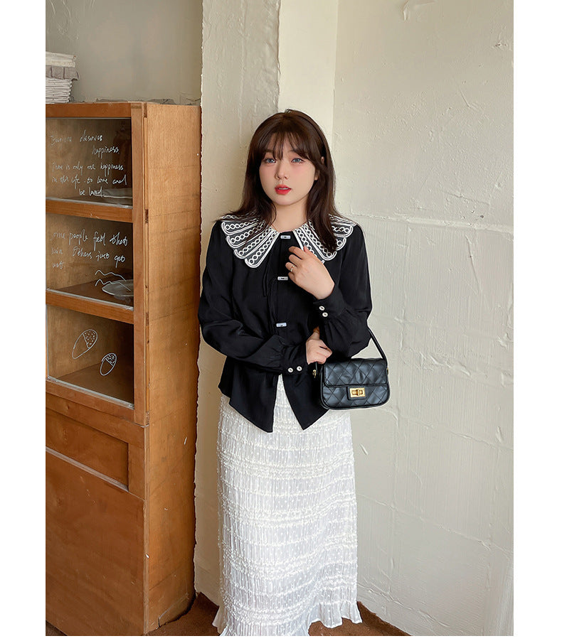 大きいサイズ レディース レースカラーのラウンドネックブラウス LL 3L 4L 5L