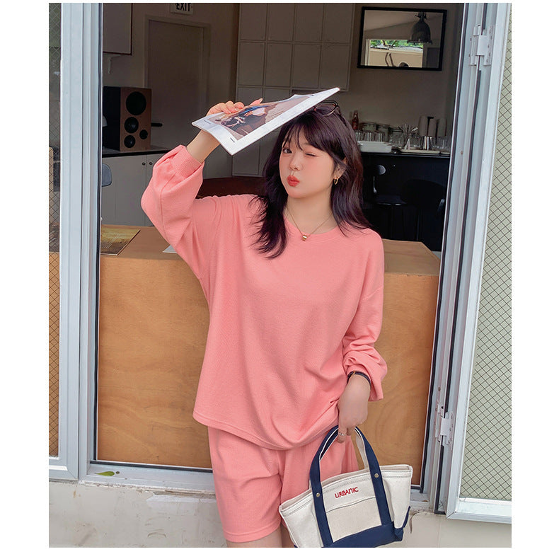 大きいサイズ レディース ゆるカジのスウェットトップス+ハーフパンツセット LL 3L 4L 5L