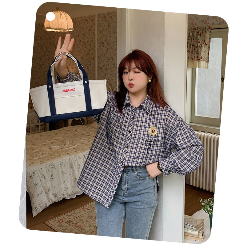 大きいサイズ レディース フラワープリントチェック柄シャツ LL 3L 4L 5L