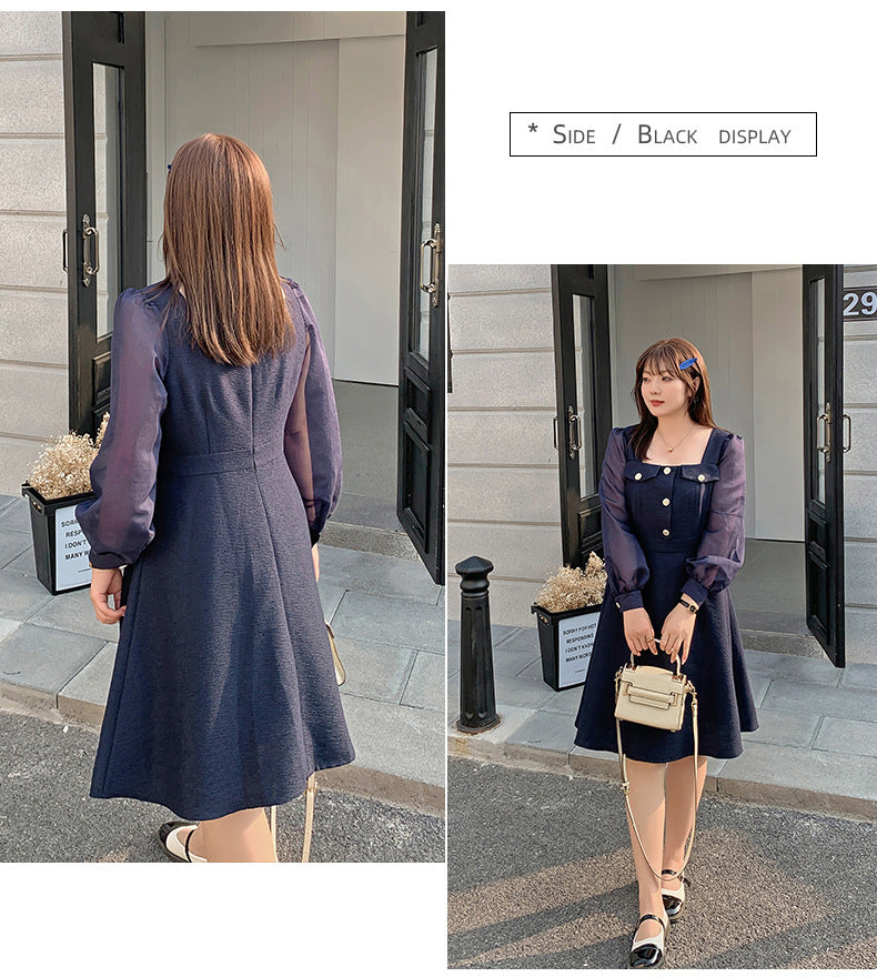 大きいサイズ レディース シアーのスクエアネックのワンピース LL 3L 4L 5L