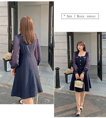 大きいサイズ レディース シアーのスクエアネックのワンピース LL 3L 4L 5L