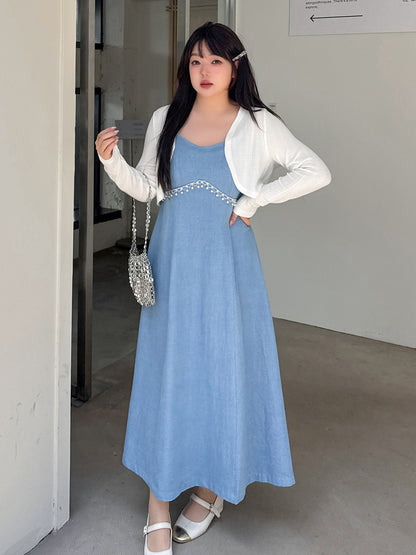 大きいサイズ レディース ツーピース（カーディガン＋デニムキャミソールワンピース） LL 3L 4L 5L 6L