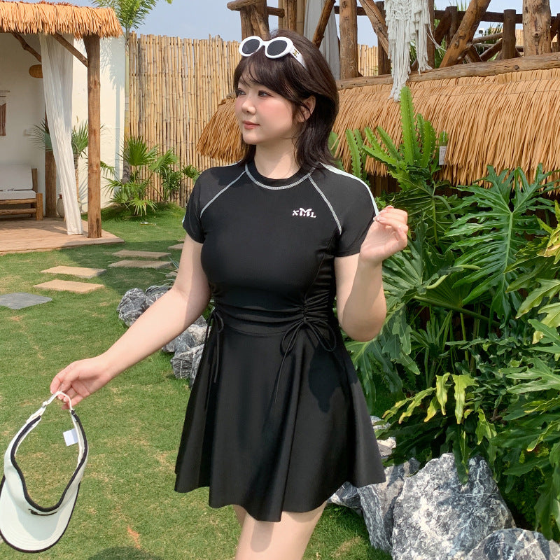 大きいサイズ レディース サイドドロストギャザーフレアスカートワンピース水着 LL 3L 4L
