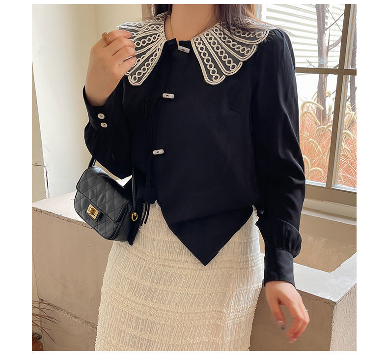 大きいサイズ レディース レースカラーのラウンドネックブラウス LL 3L 4L 5L