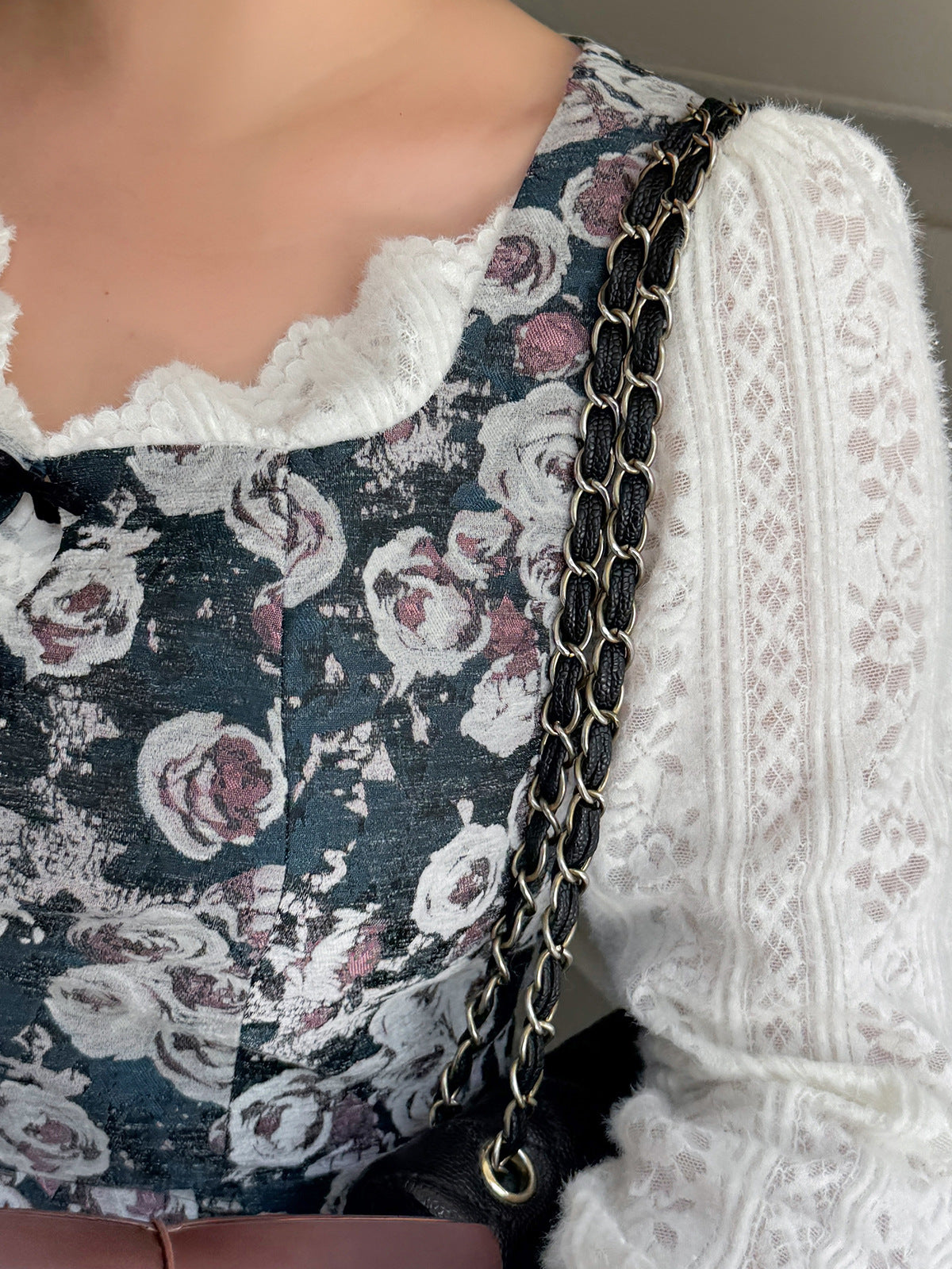 大きいサイズ レディース フレンチレースジャカードパッチワーク花柄ワンピース LL 3L 4L 5L