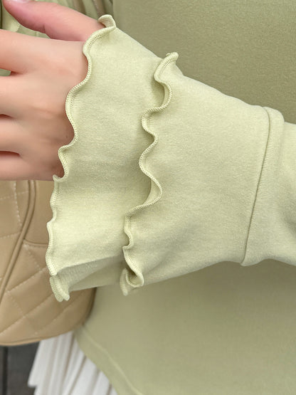 大きいサイズ レディース フリルネックスリムフィット長袖トップス LL 3L 4L 5L