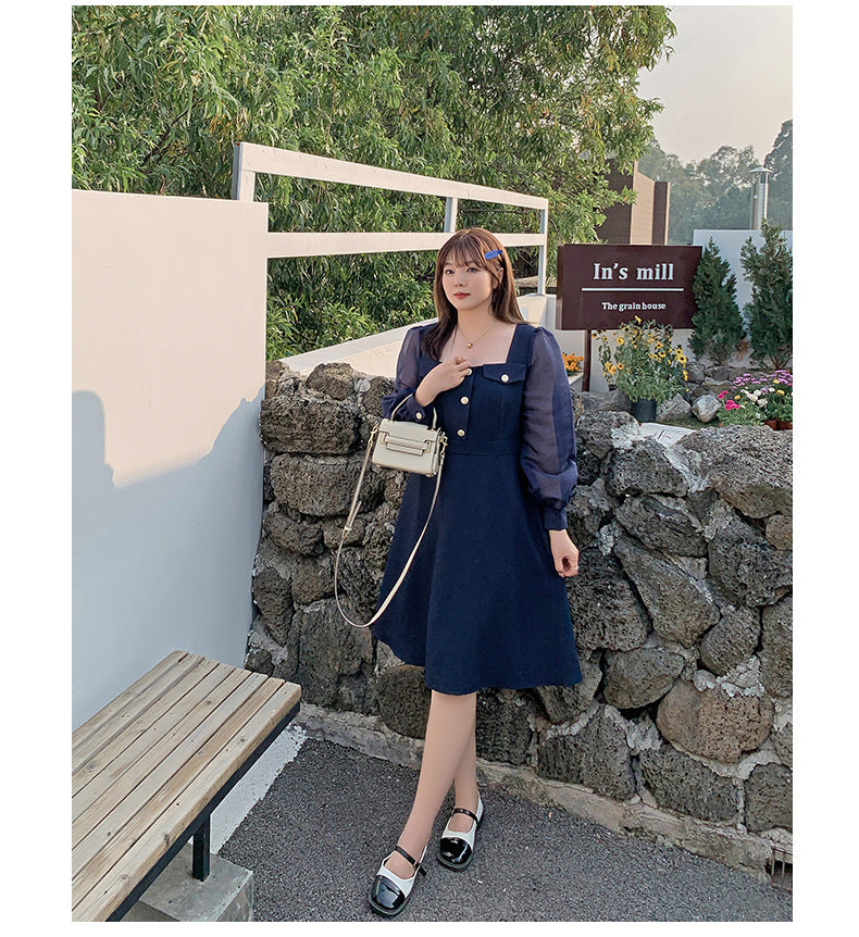 大きいサイズ レディース シアーのスクエアネックのワンピース LL 3L 4L 5L