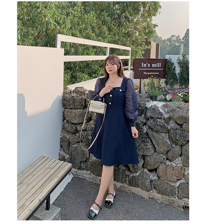 大きいサイズ レディース シアーのスクエアネックのワンピース LL 3L 4L 5L